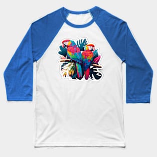 Stunning Rainbow Parrot Birds on Branch Baseball T-Shirt